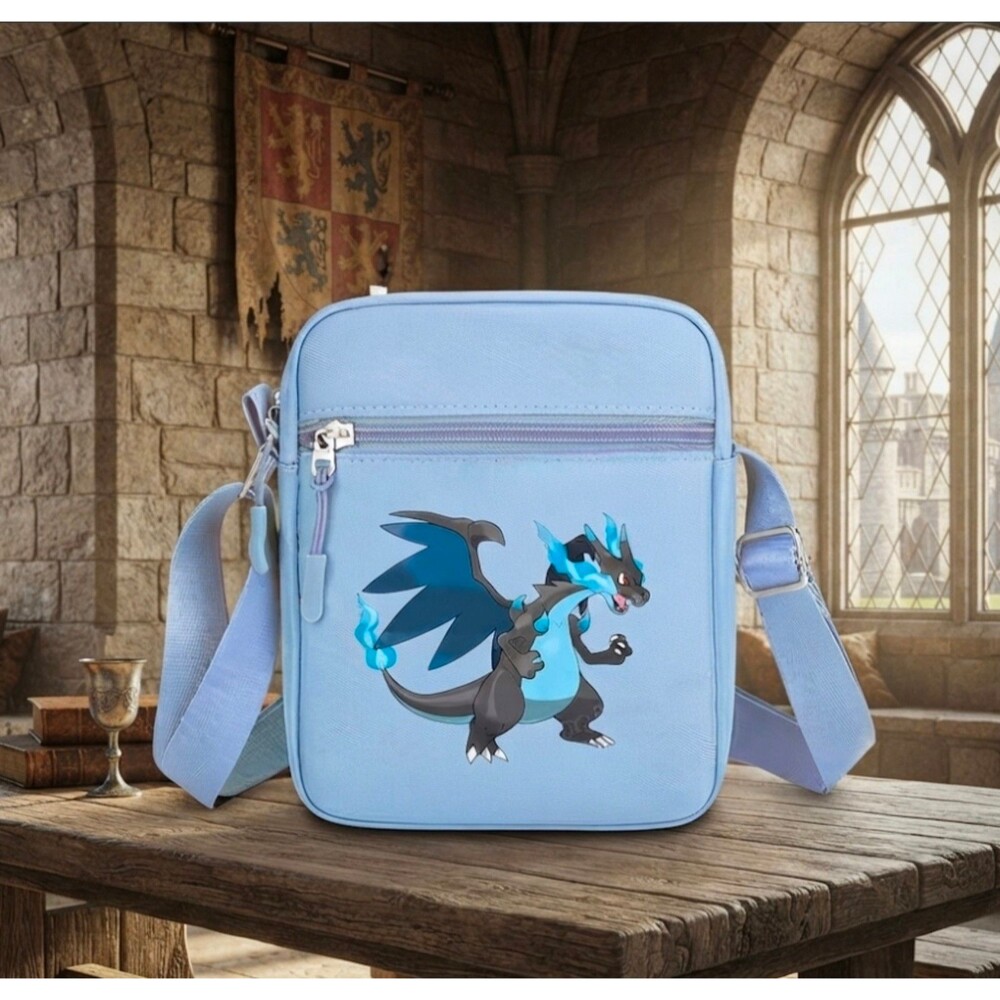 Pokémon Shiny Mega Charizard X Canvas Crossbody Bag – Light Blue Shoulder Bag
